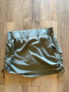 Marika Olive Green Athletic Skort with Side Ruched Ties